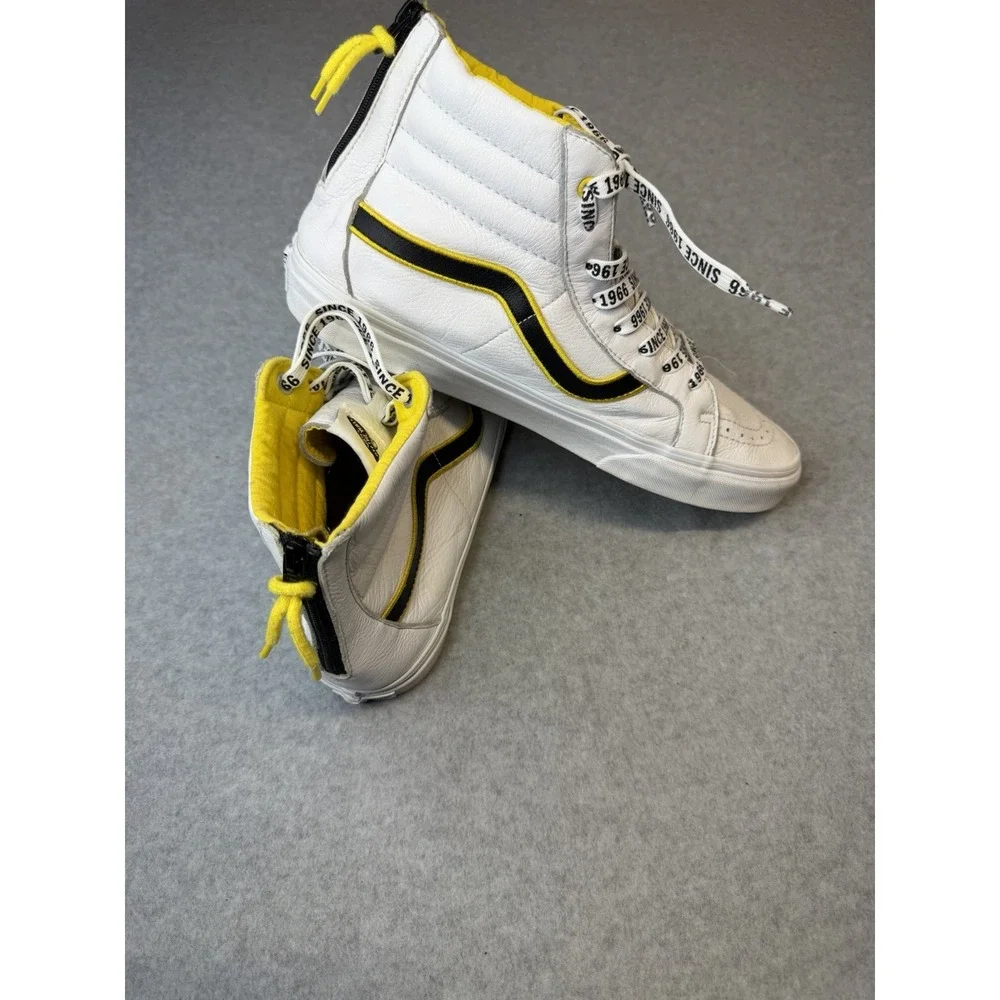 Vans Sk8-Hi Family Reissue Zip Premium - White Leather/Yellow/Black Mens 12
